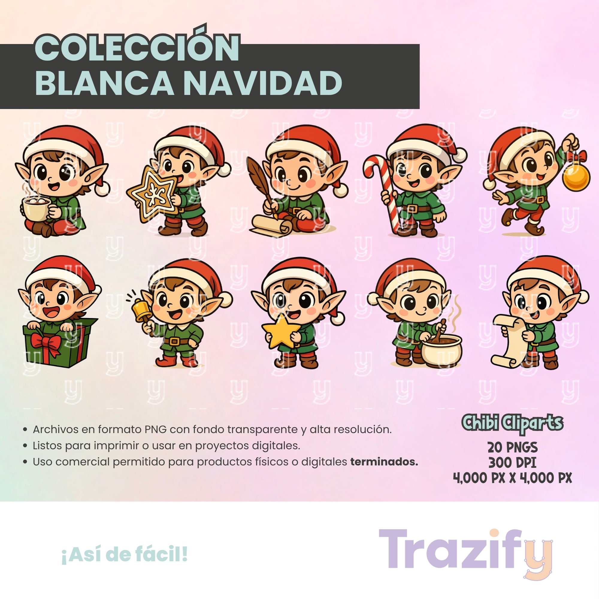 08 - Blanca Navidad - DUENDE NAVIDEÑO Cliparts Digitales