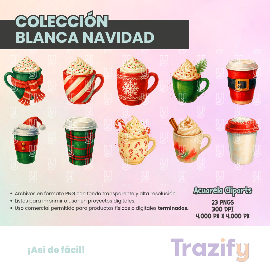 20 - Blanca Navidad - CAFÉ NAVIDEÑO Cliparts Digitales