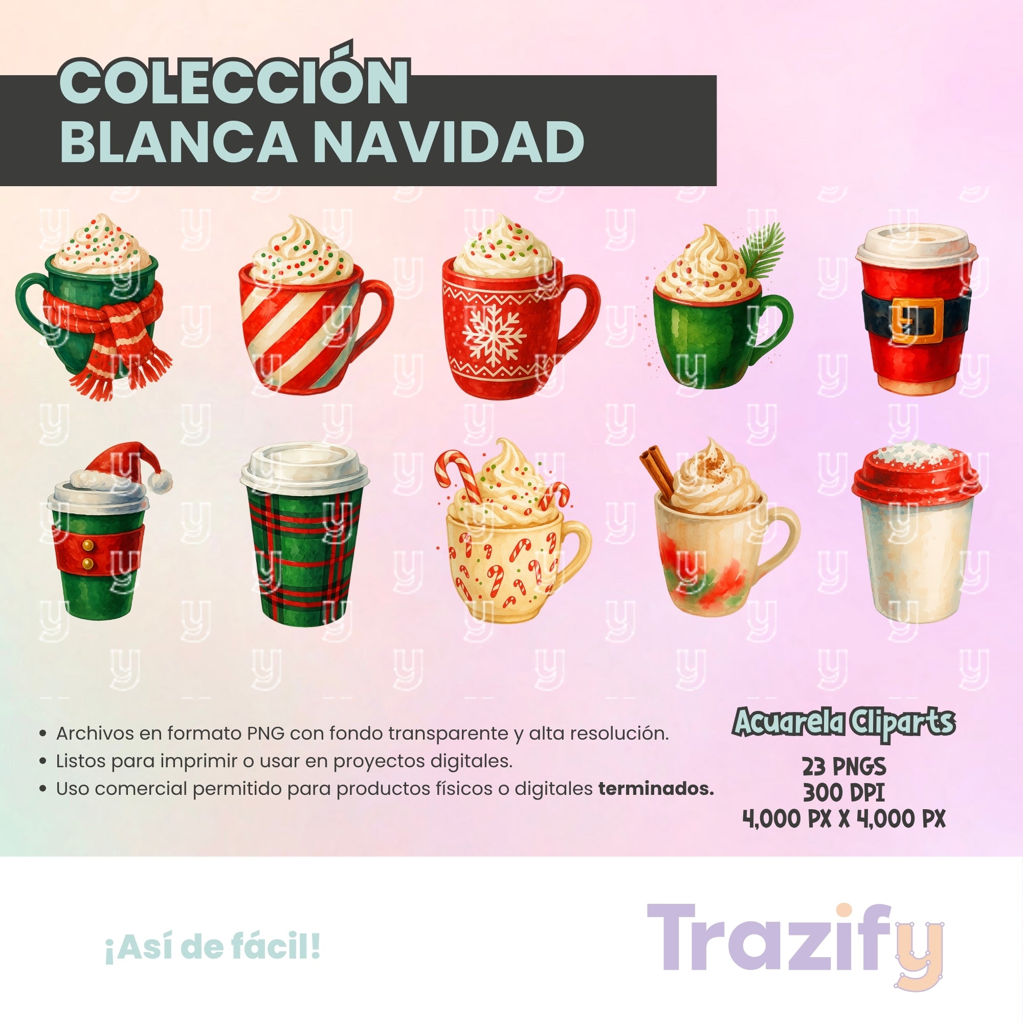 20 - Blanca Navidad - CAFÉ NAVIDEÑO Cliparts Digitales