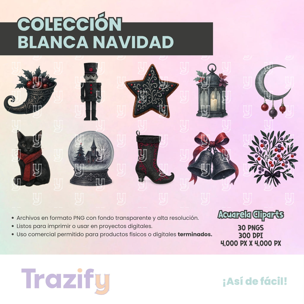 22 - Blanca Navidad - NAVIDAD GÓTICA Cliparts Digitales