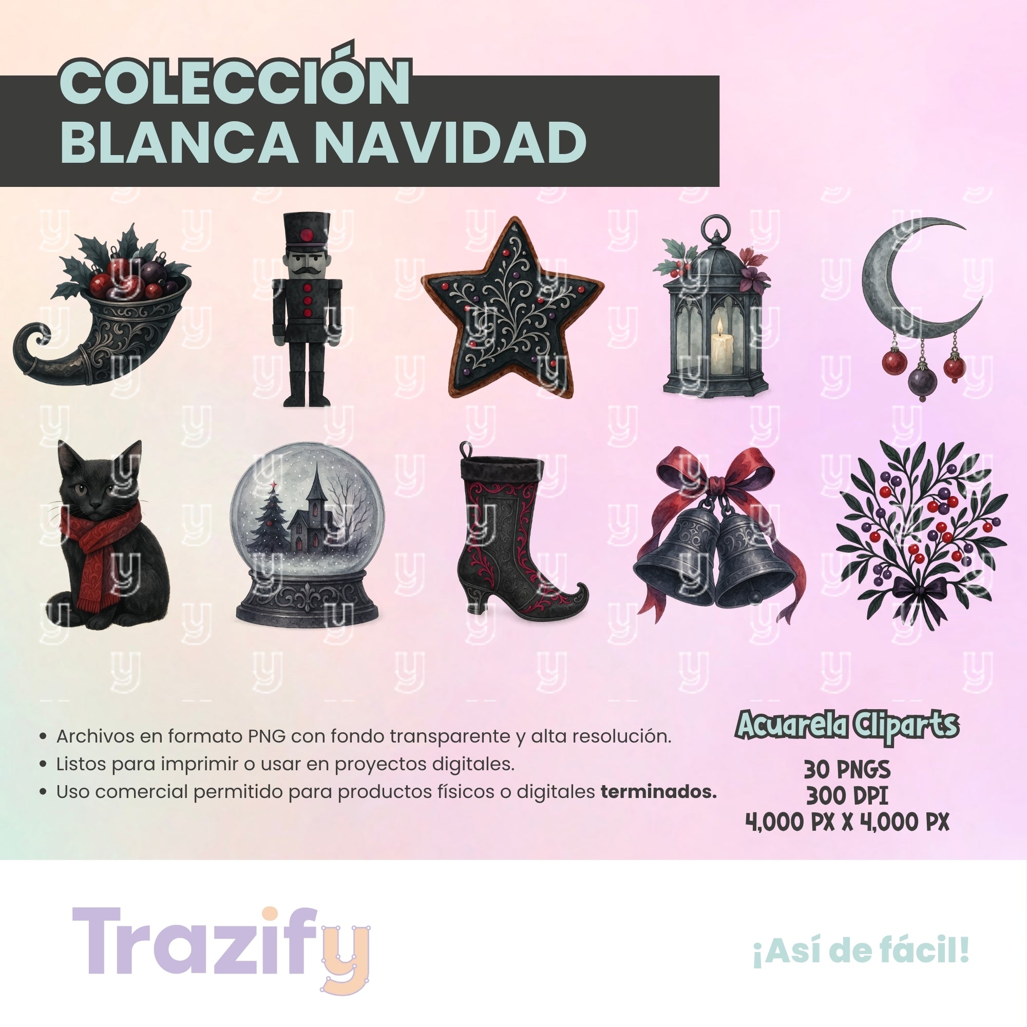22 - Blanca Navidad - NAVIDAD GÓTICA Cliparts Digitales