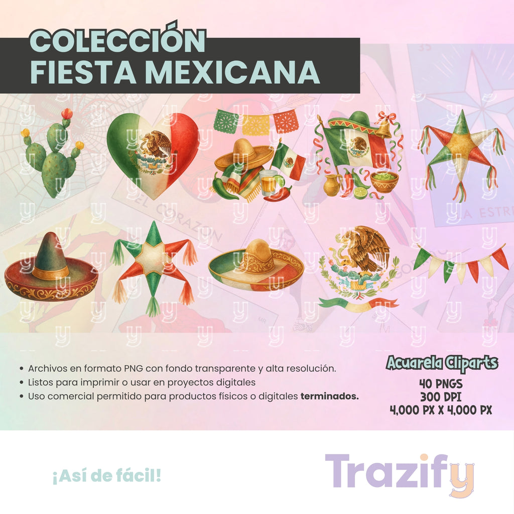 01 - Fiestas Mexicanas - ACUARELA Cliparts Digitales