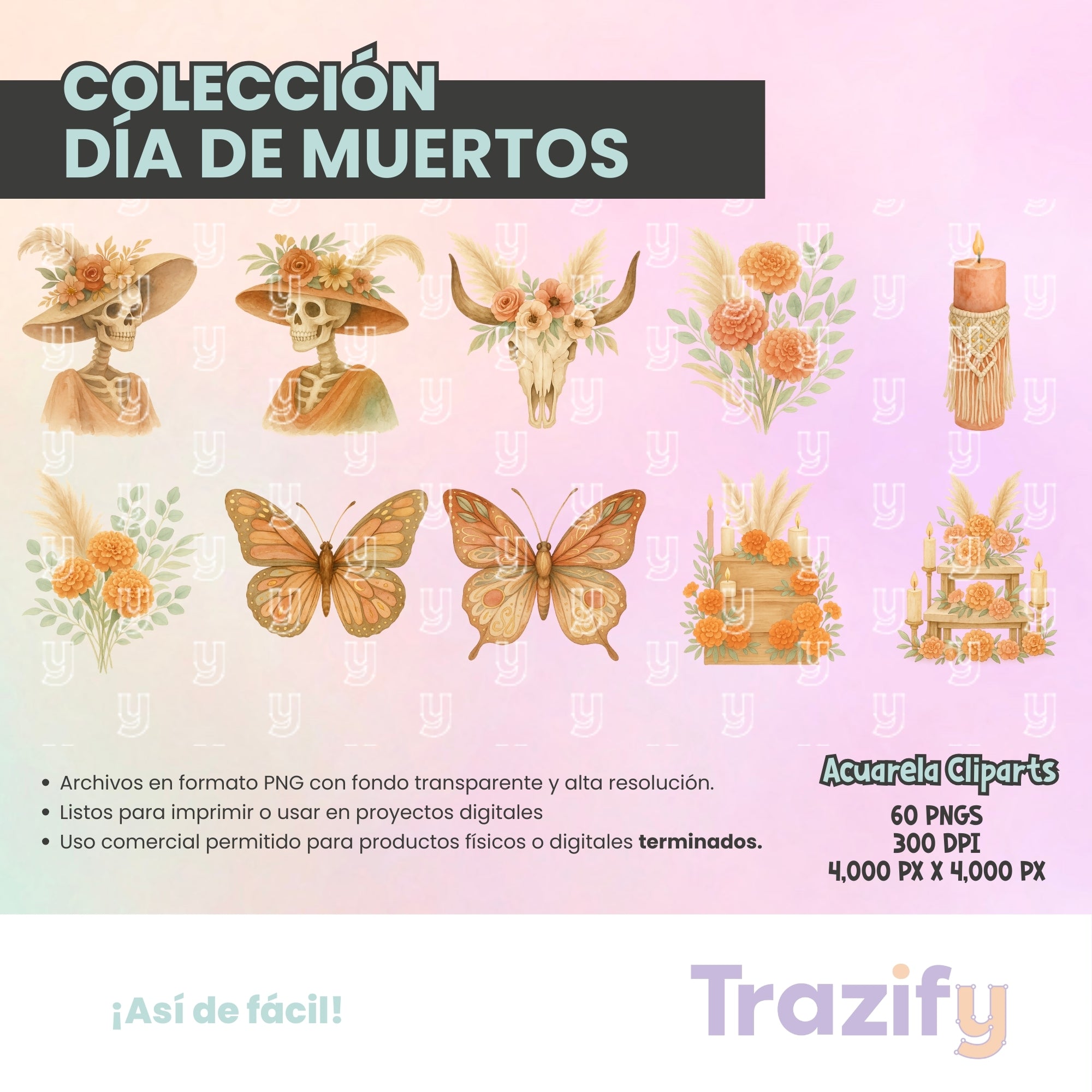 02 - Día de Muertos - BOHO ACUARELA Cliparts Digitales