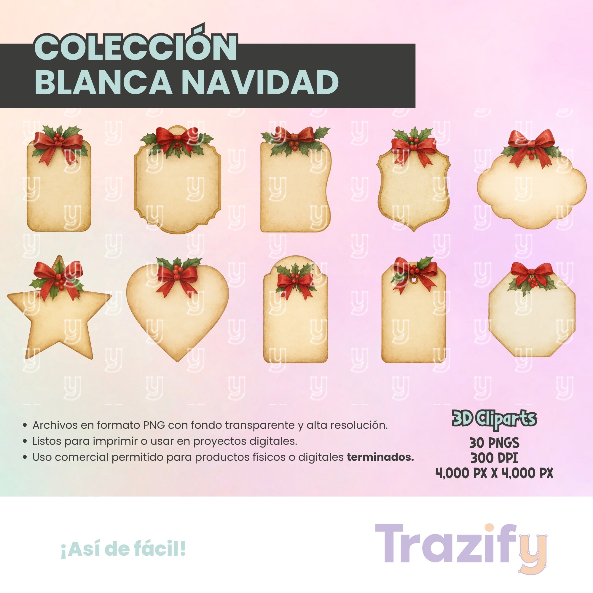 17 - Blanca Navidad - VINTAGE TAGS Cliparts Digitales