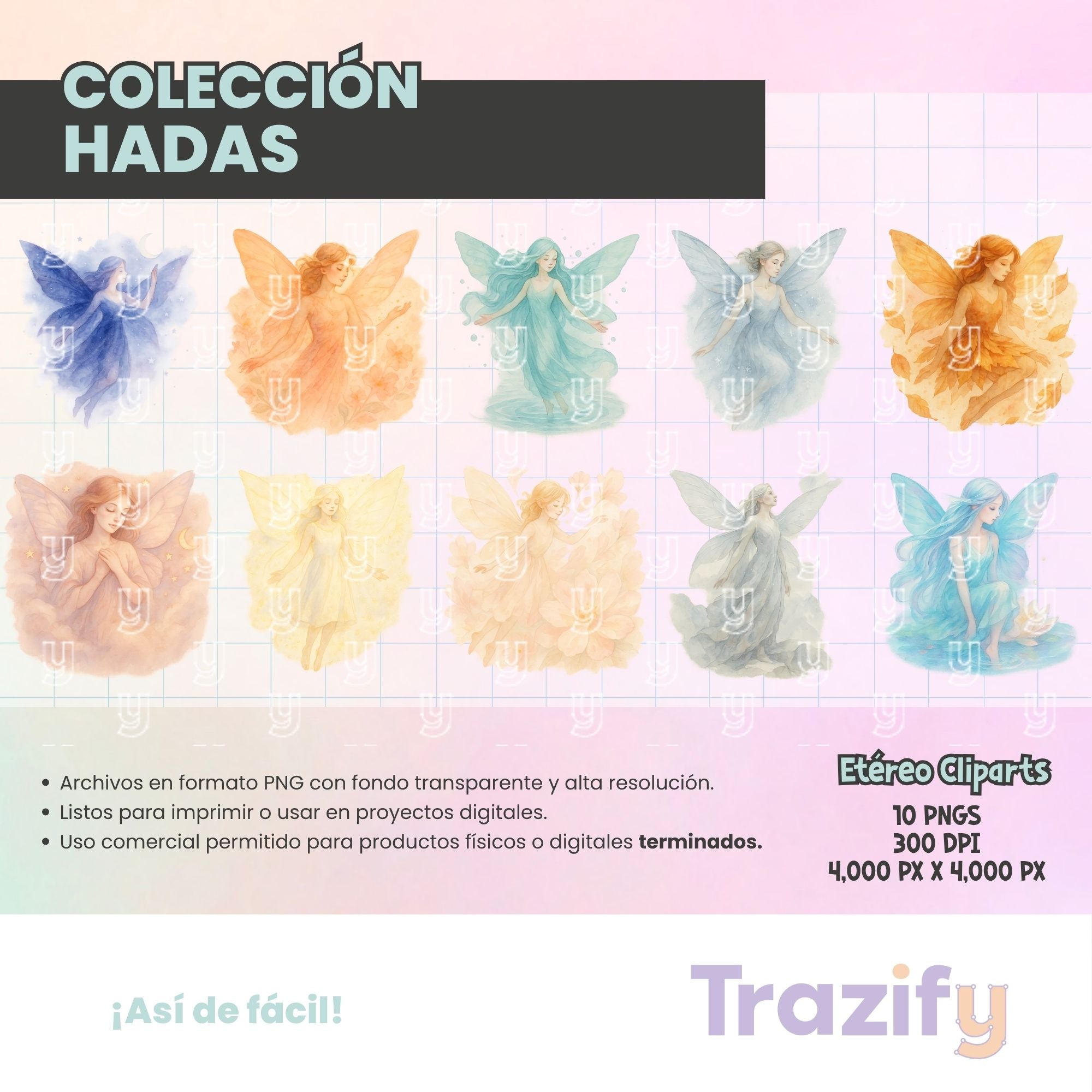 03 - Hadas - ACUARELA ETÉREA Cliparts Digitales