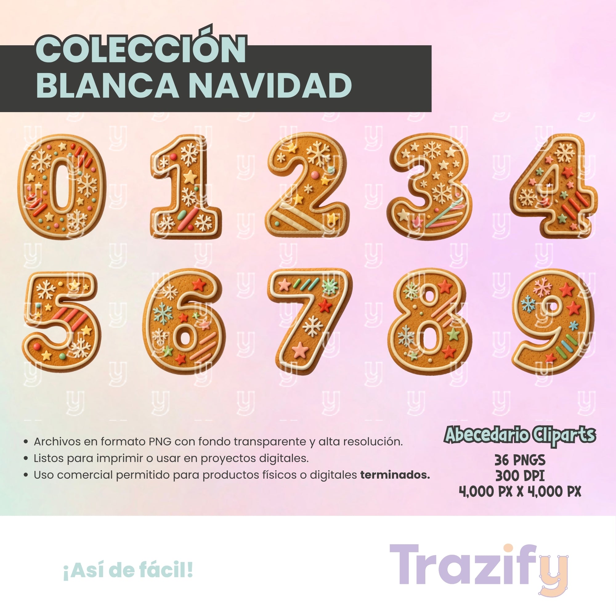 14 - Blanca Navidad - ABECEDARIO JENGIBRE Cliparts Digitales