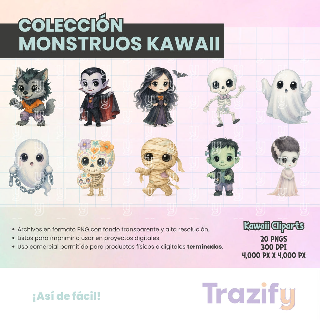05 - Halloween - MONSTRUOS KAWAII Cliparts Digitales