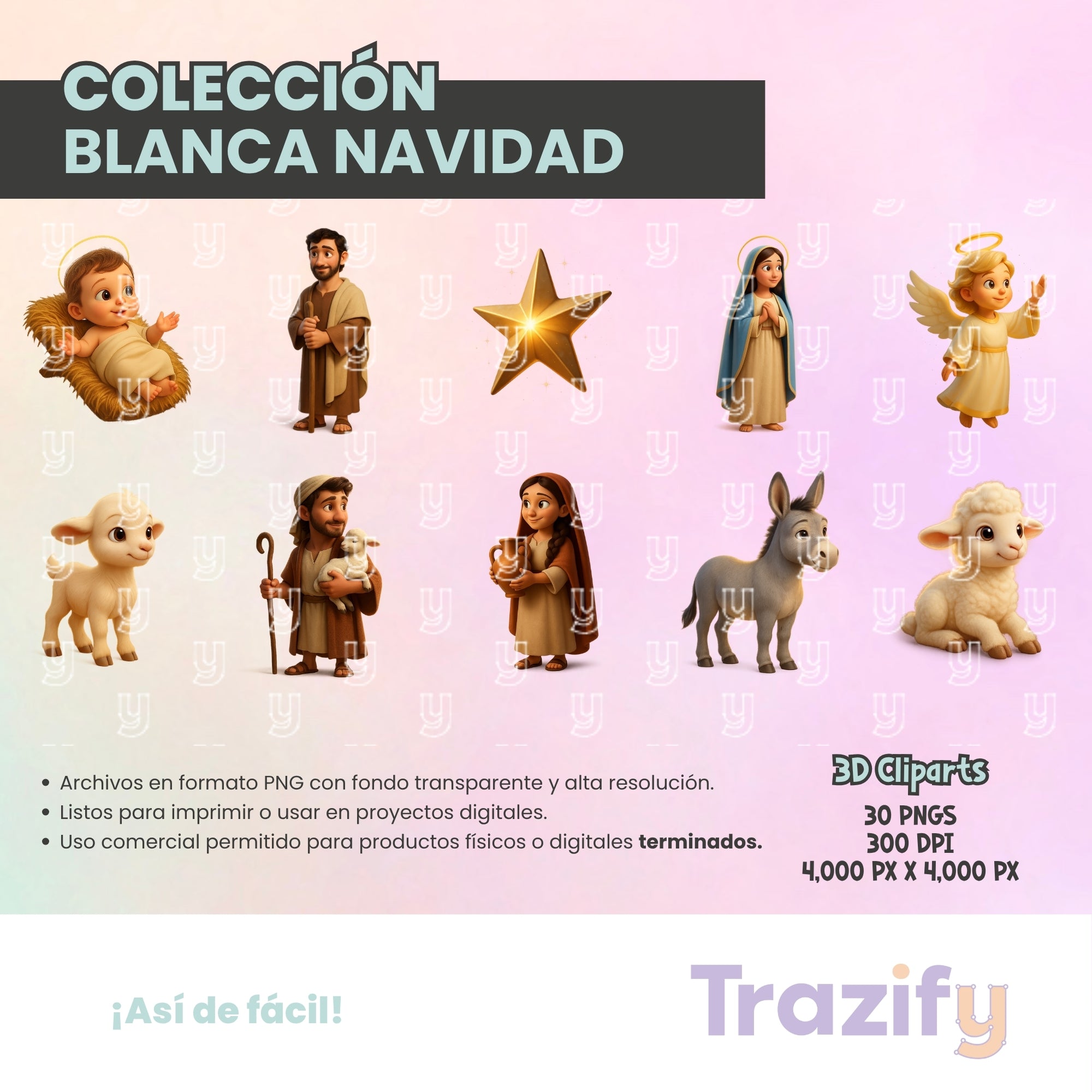 16 - Blanca Navidad - NACIMIENTO 3D Cliparts Digitales