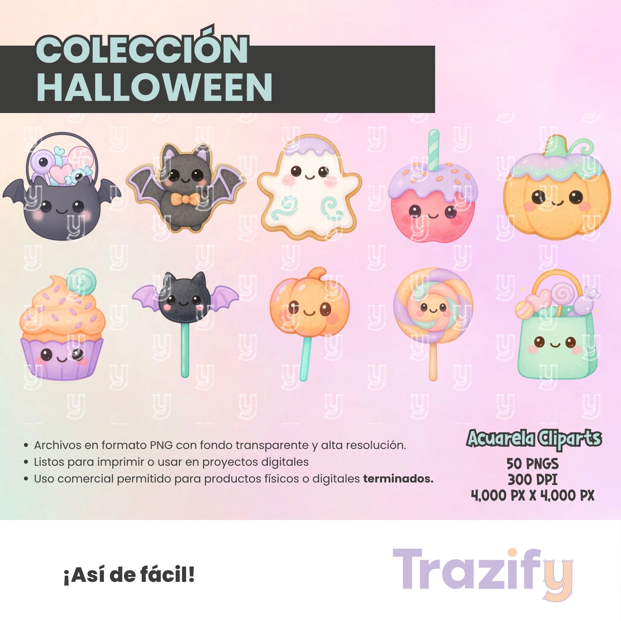 01 - Halloween - KAWAII ACUARELA Cliparts Digitales