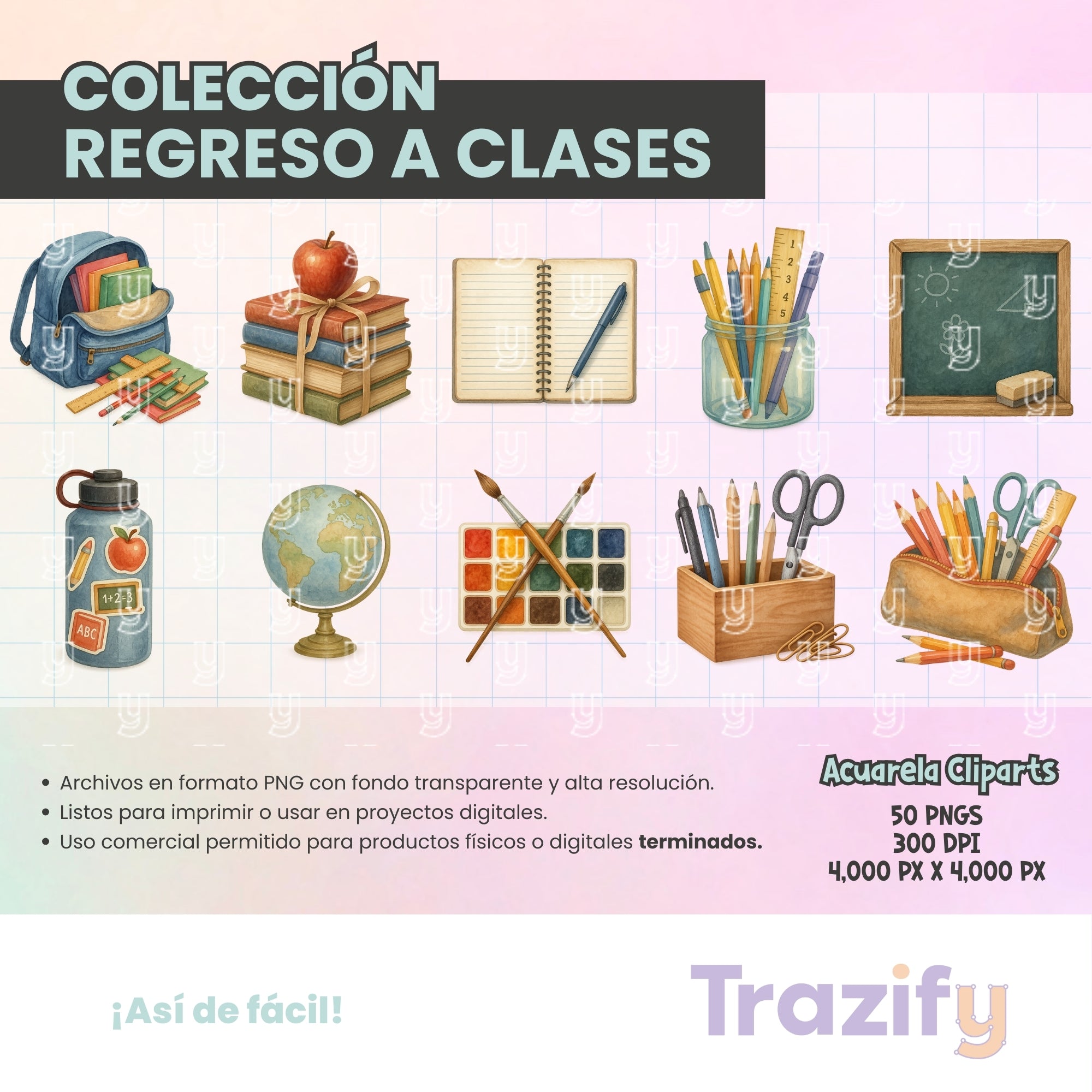 02 -  Regreso a clases - ACUARELA Cliparts Digitales
