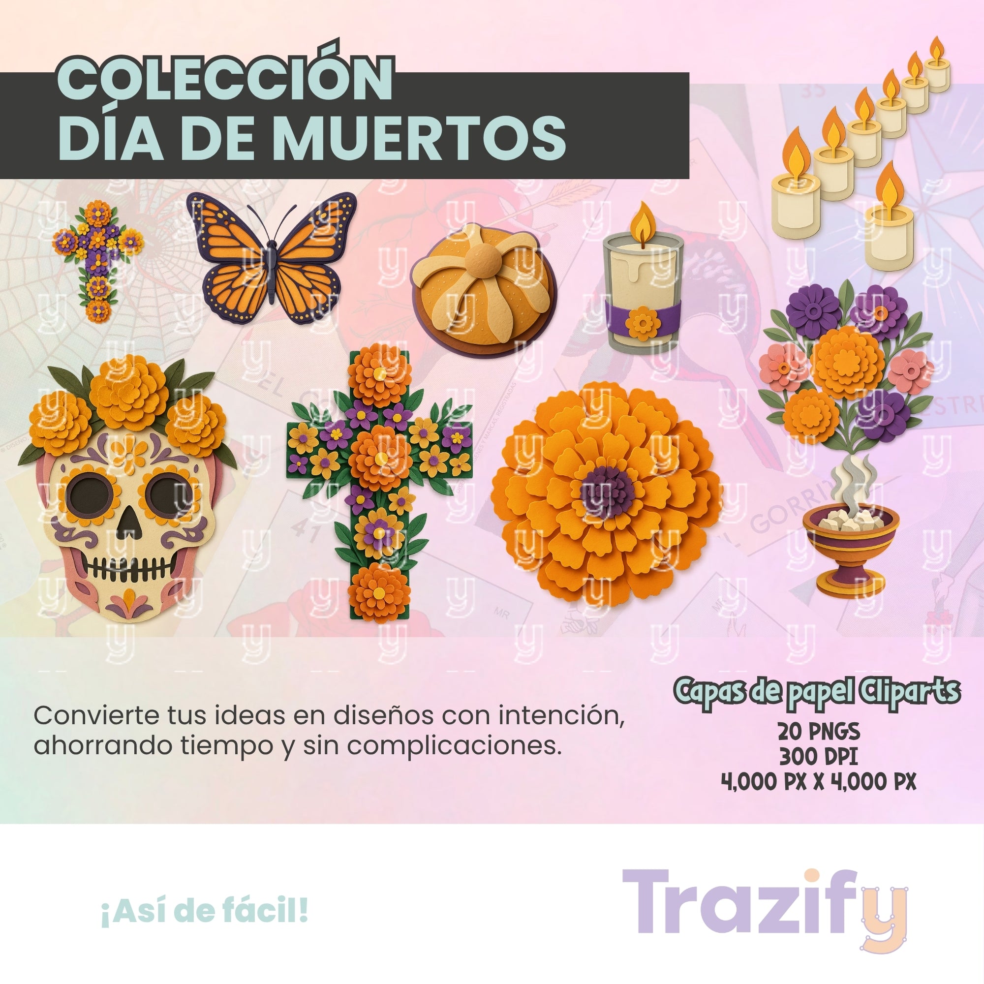 10 - Día de Muertos - CAPAS DE PAPEL Cliparts Digitales