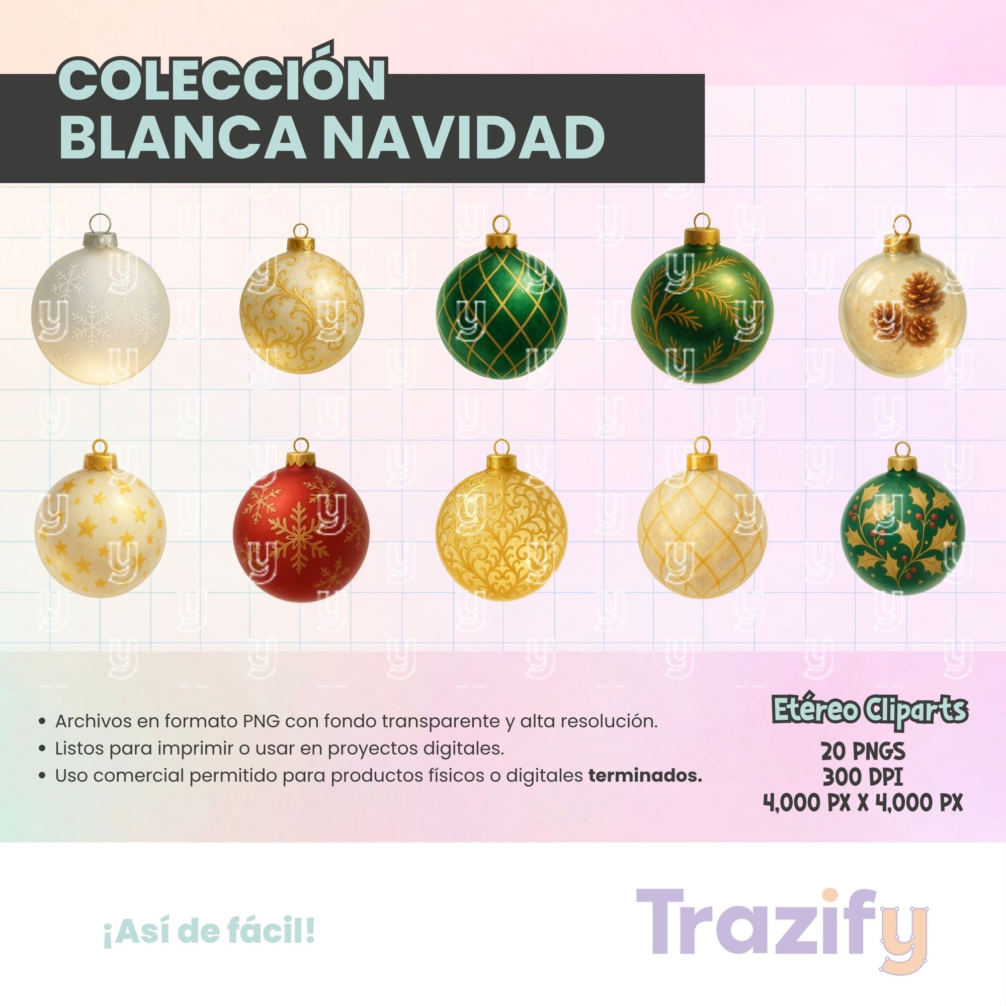 12 - Blanca Navidad - ESFERAS ETÉREAS Cliparts Digitales