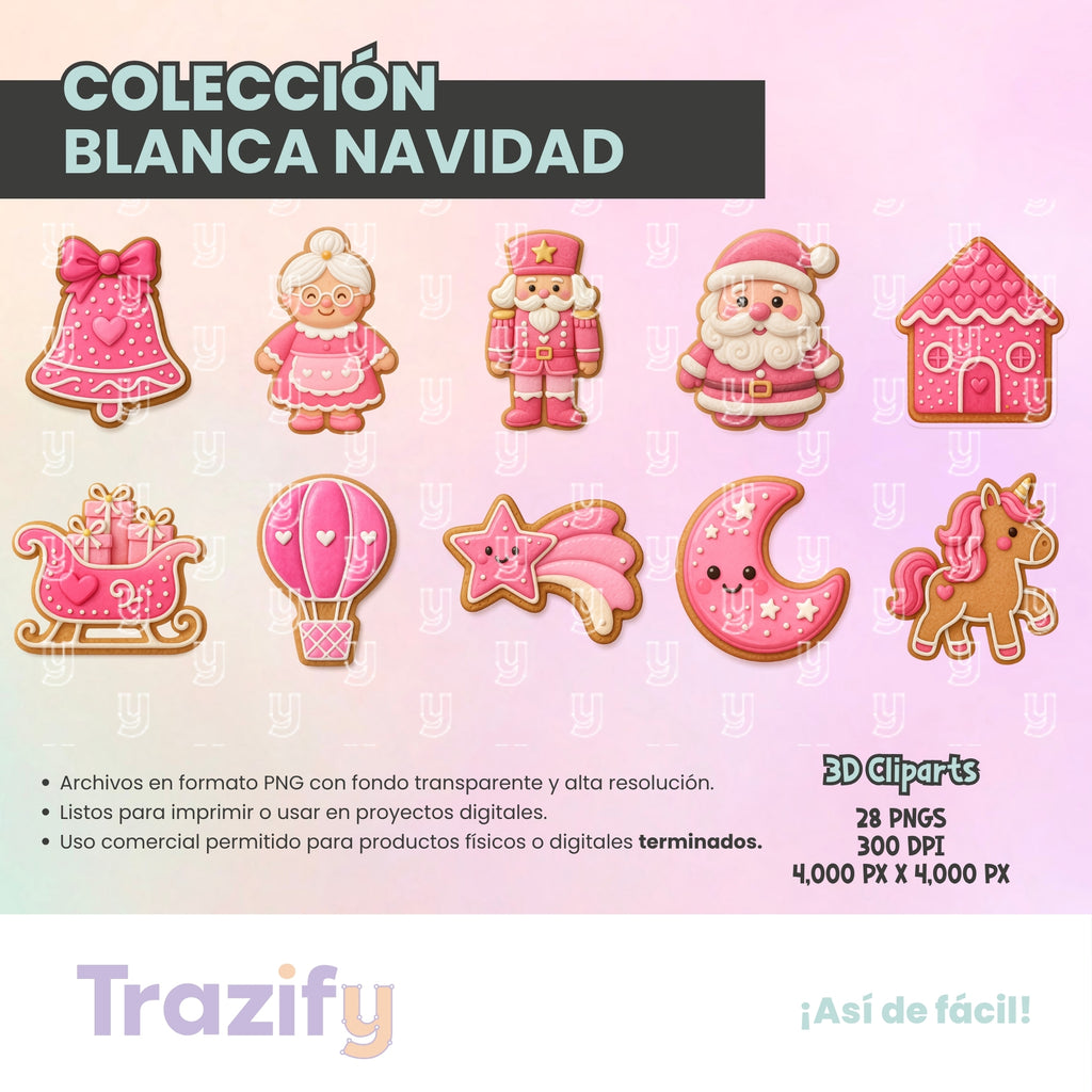 21 - Blanca Navidad - GALLETAS JENGIBRE ROSA Cliparts Digitales