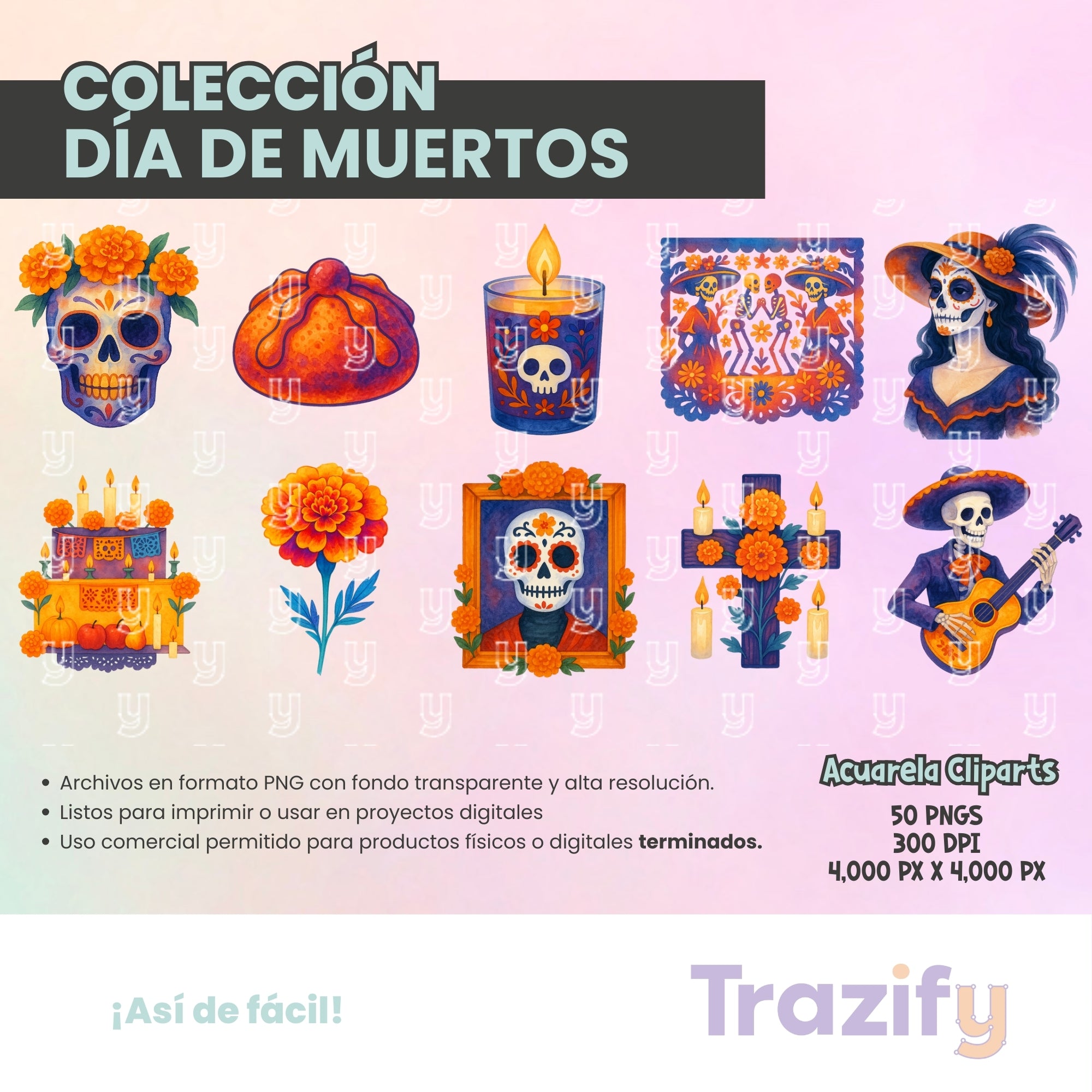 01 - Día de Muertos - ACUARELA Cliparts Digitales