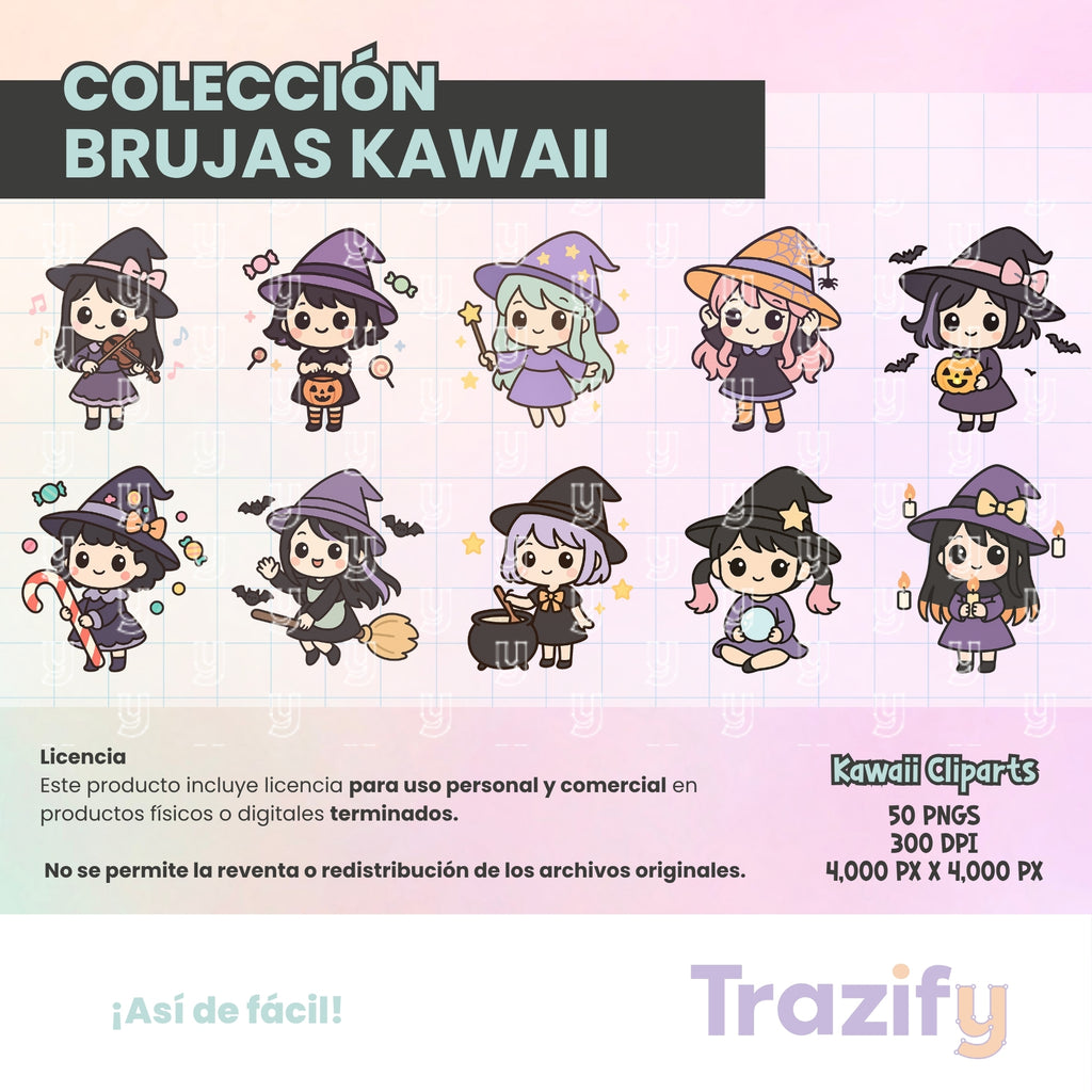 03 - Halloween - BRUJAS KAWAII Cliparts Digitales