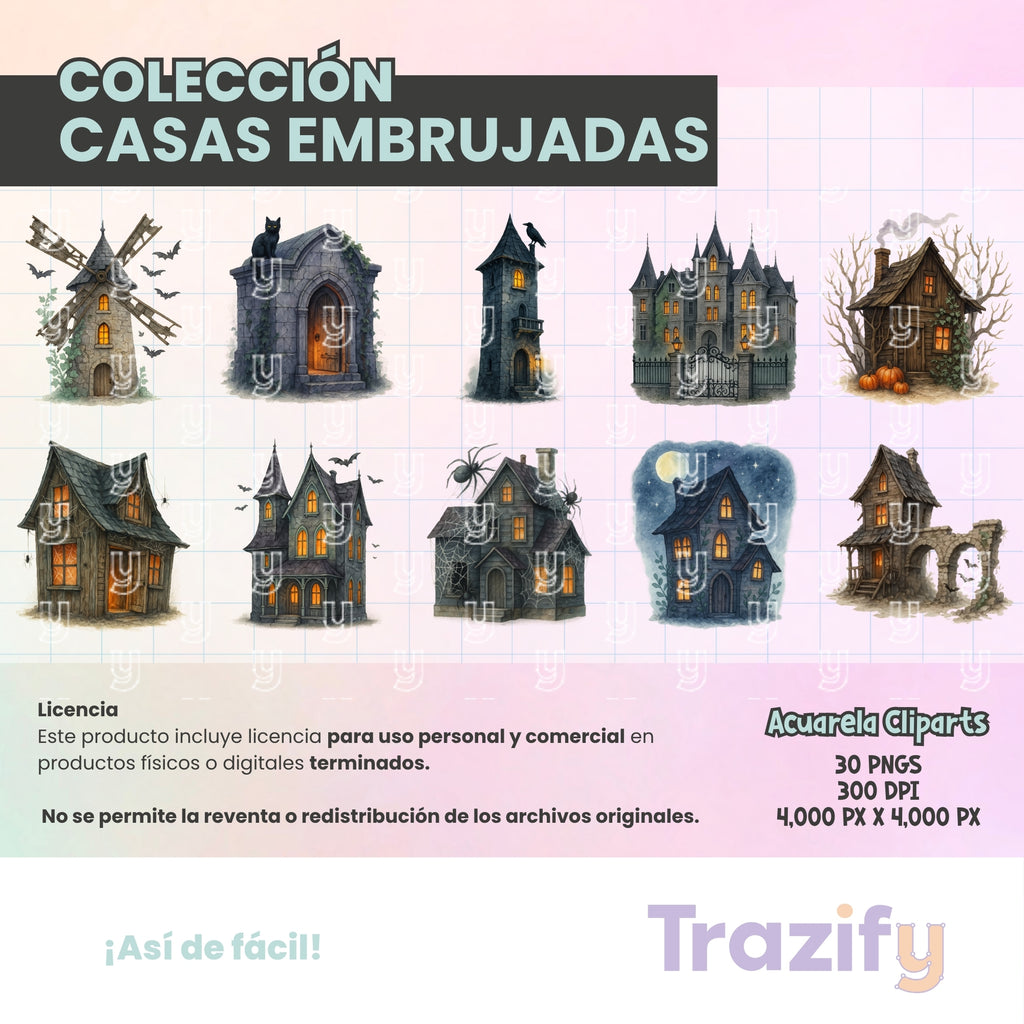 06 - Halloween - CASAS EMBRUJADAS Cliparts Digitales