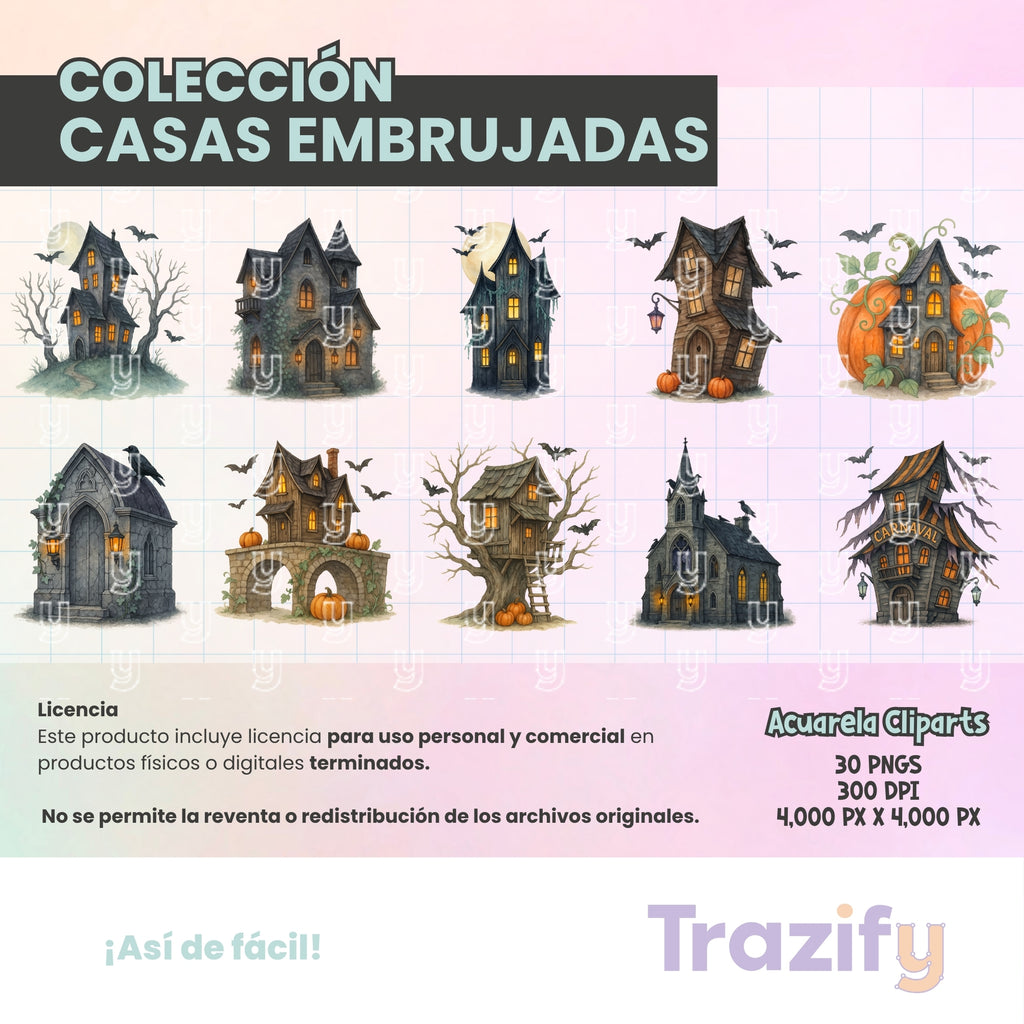 06 - Halloween - CASAS EMBRUJADAS Cliparts Digitales