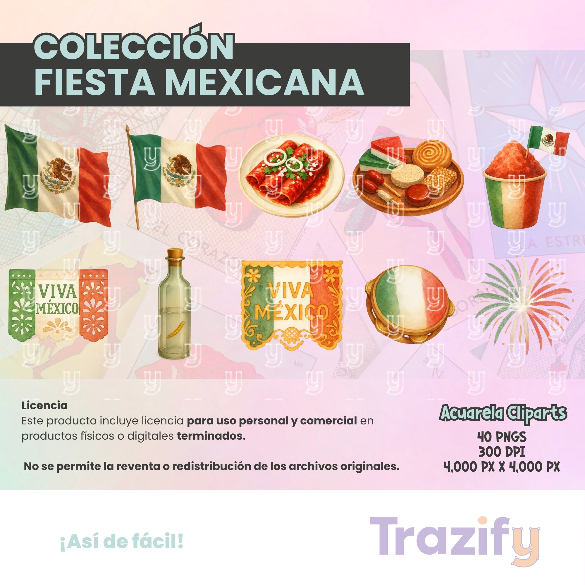 01 - Fiestas Mexicanas - ACUARELA Cliparts Digitales