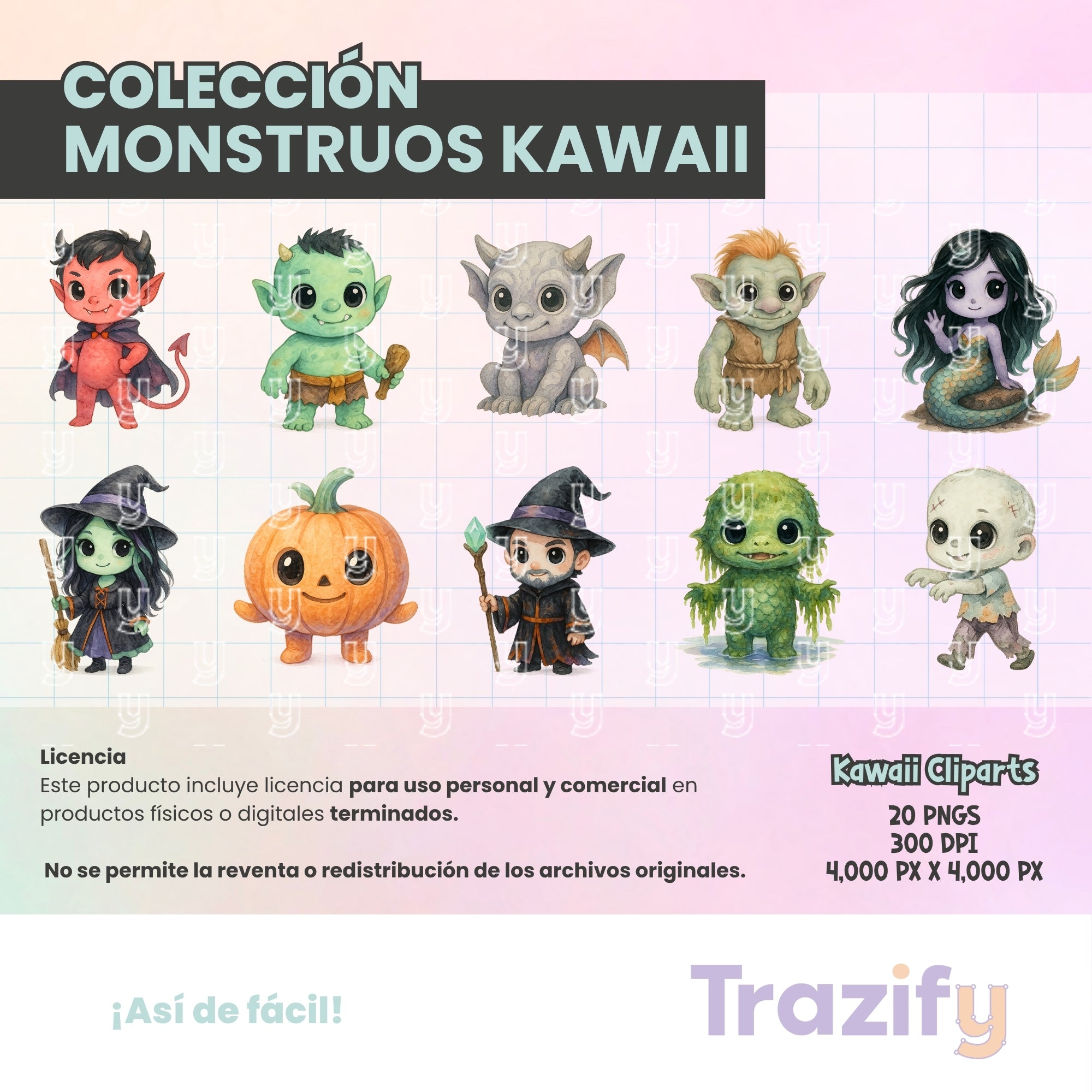 05 - Halloween - MONSTRUOS KAWAII Cliparts Digitales