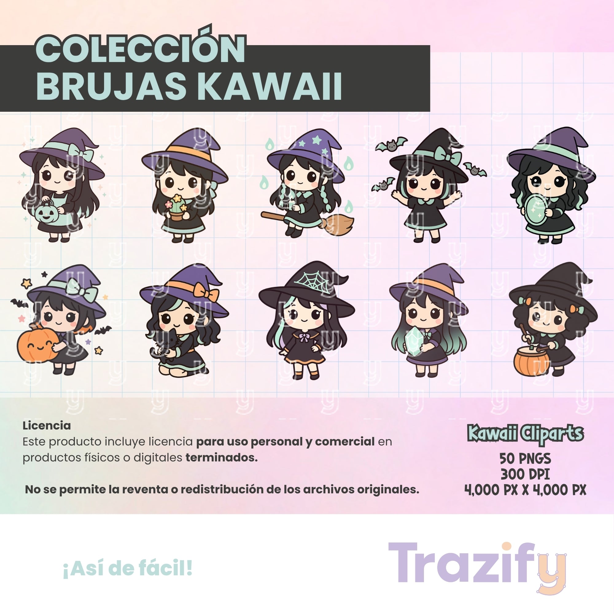 03 - Halloween - BRUJAS KAWAII Cliparts Digitales