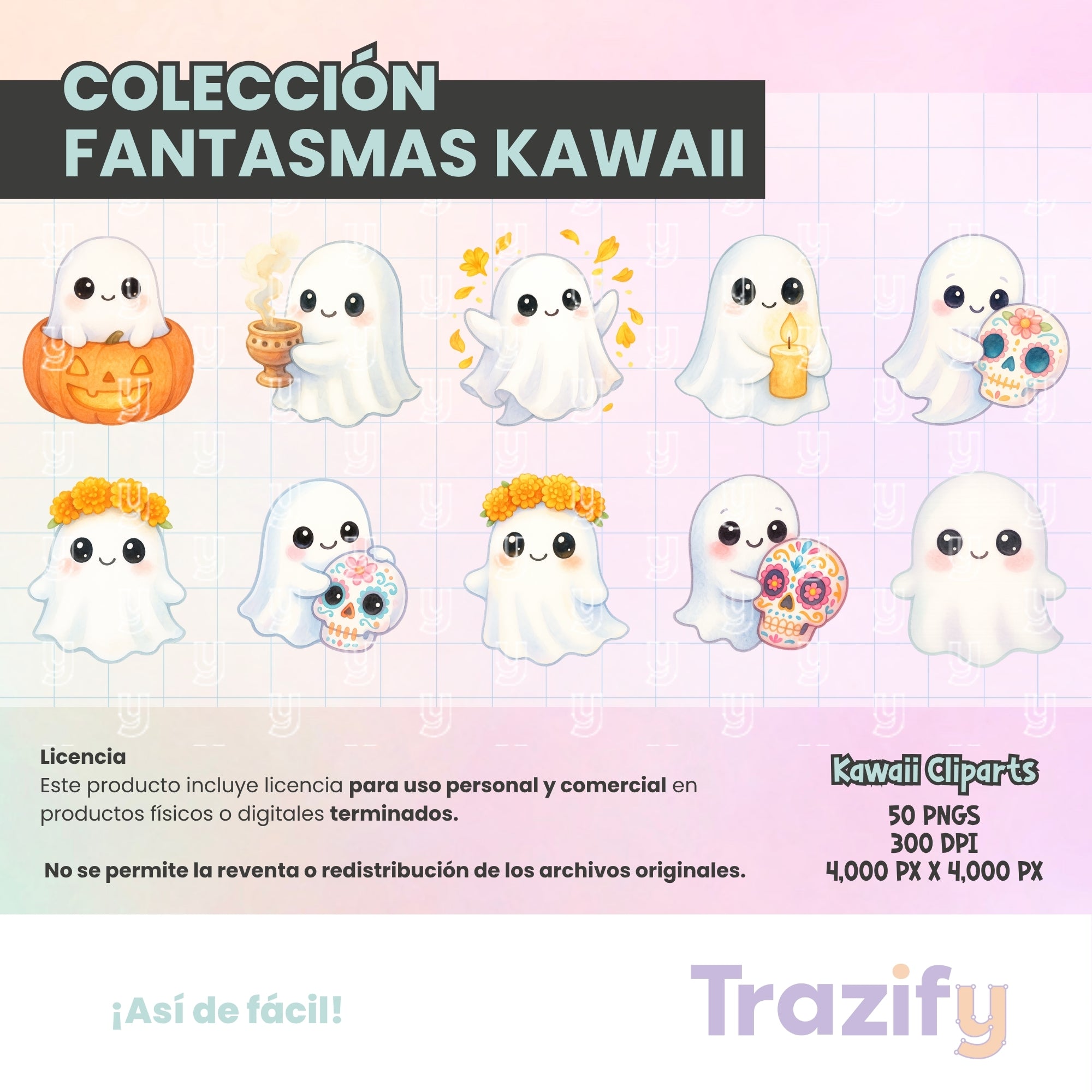 04 - Halloween - FANTASMAS KAWAII Cliparts Digitales