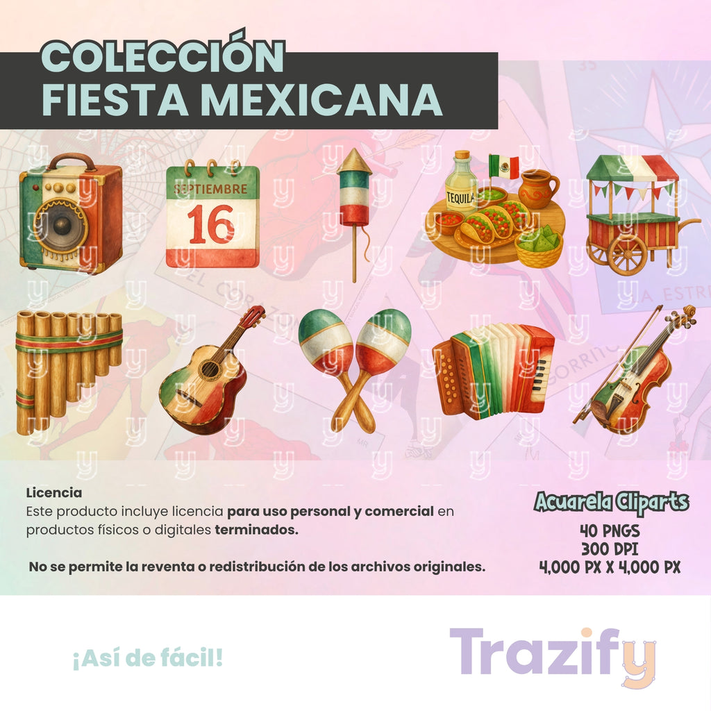 01 - Fiestas Mexicanas - ACUARELA Cliparts Digitales