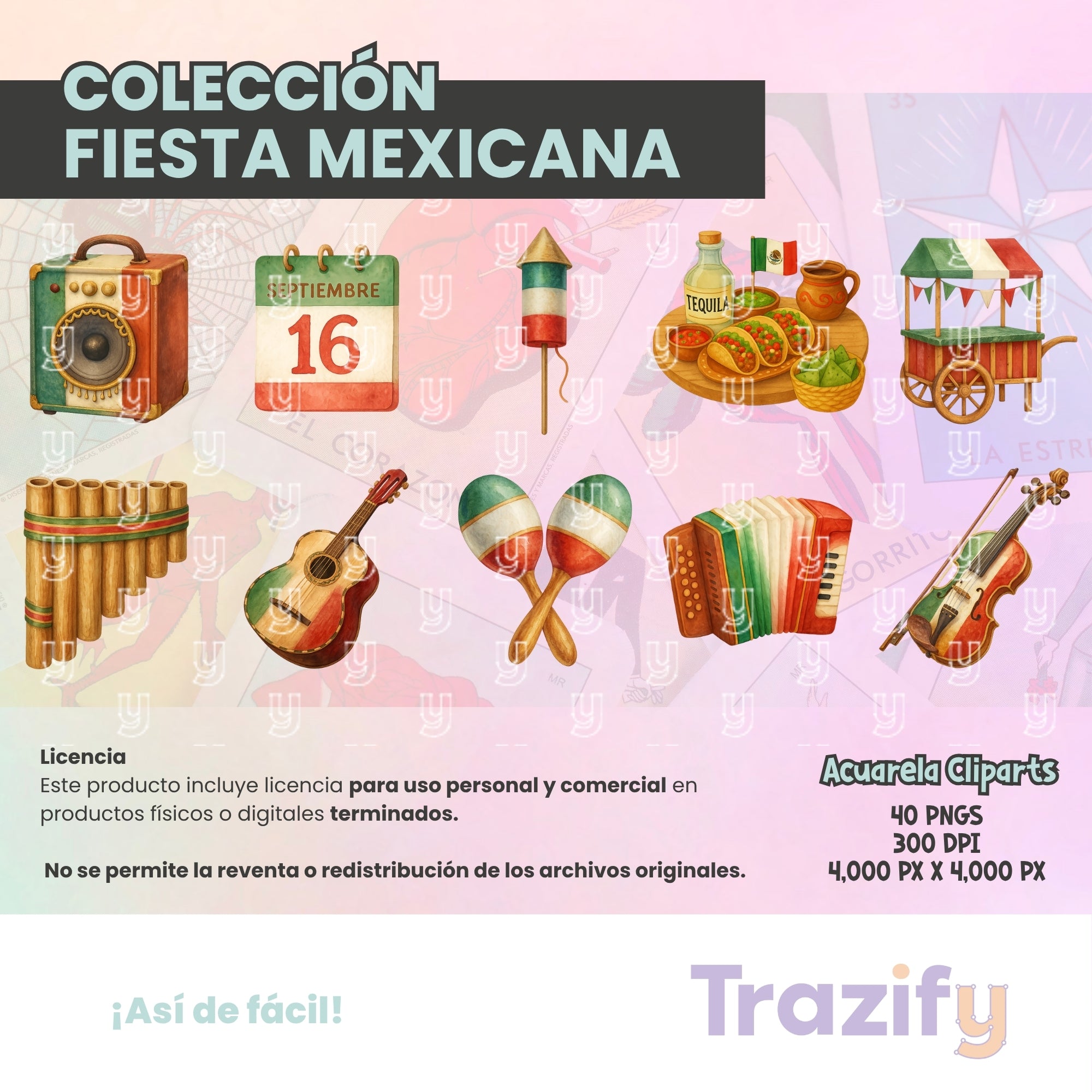 01 - Fiestas Mexicanas - ACUARELA Cliparts Digitales