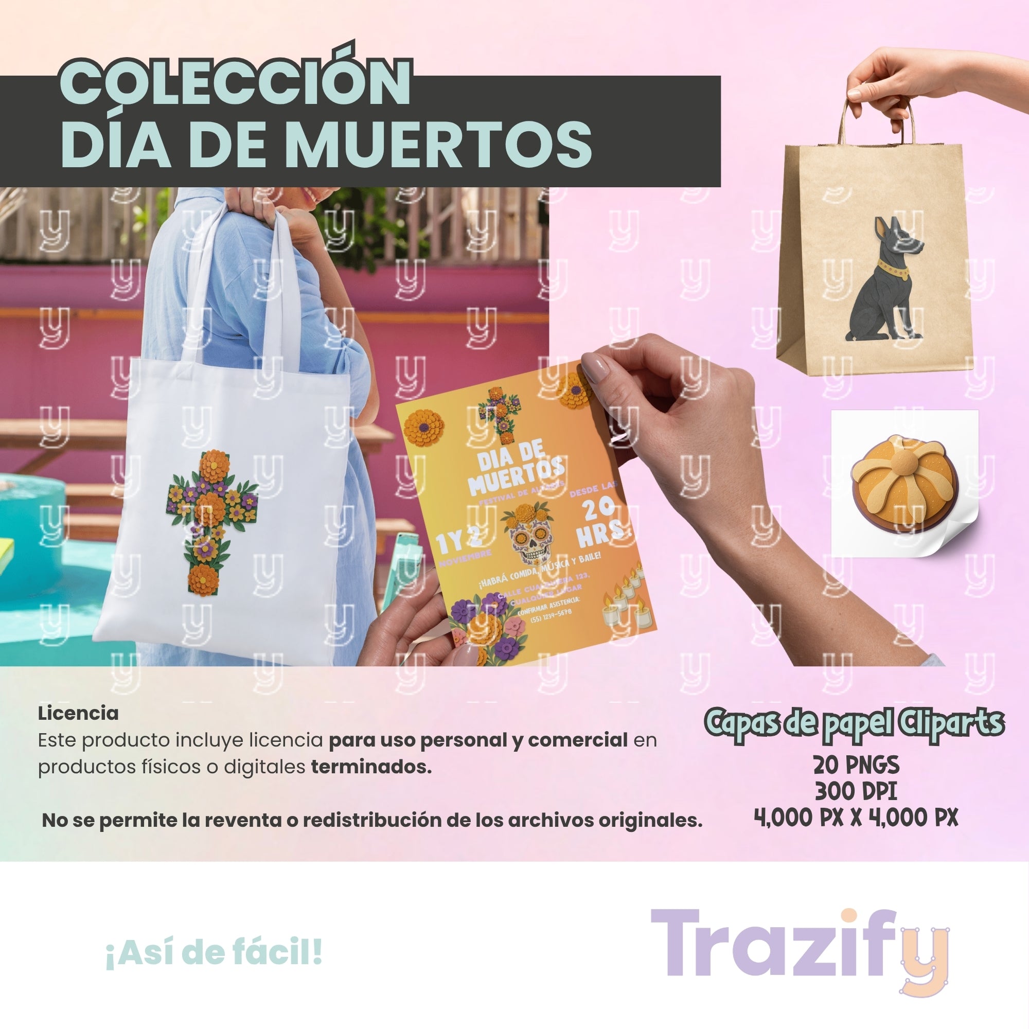 10 - Día de Muertos - CAPAS DE PAPEL Cliparts Digitales