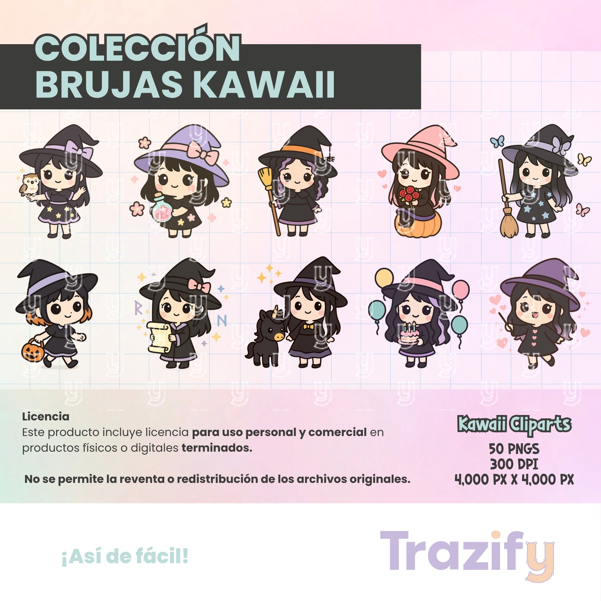 03 - Halloween - BRUJAS KAWAII Cliparts Digitales