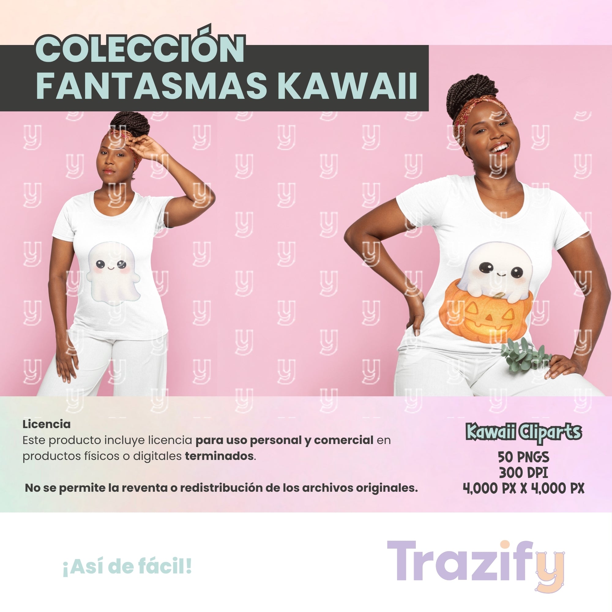 04 - Halloween - FANTASMAS KAWAII Cliparts Digitales