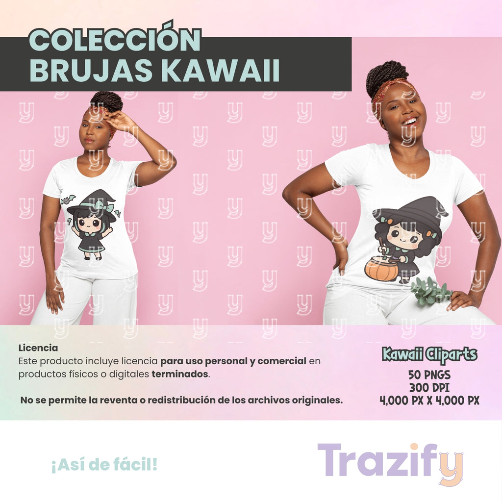 03 - Halloween - BRUJAS KAWAII Cliparts Digitales
