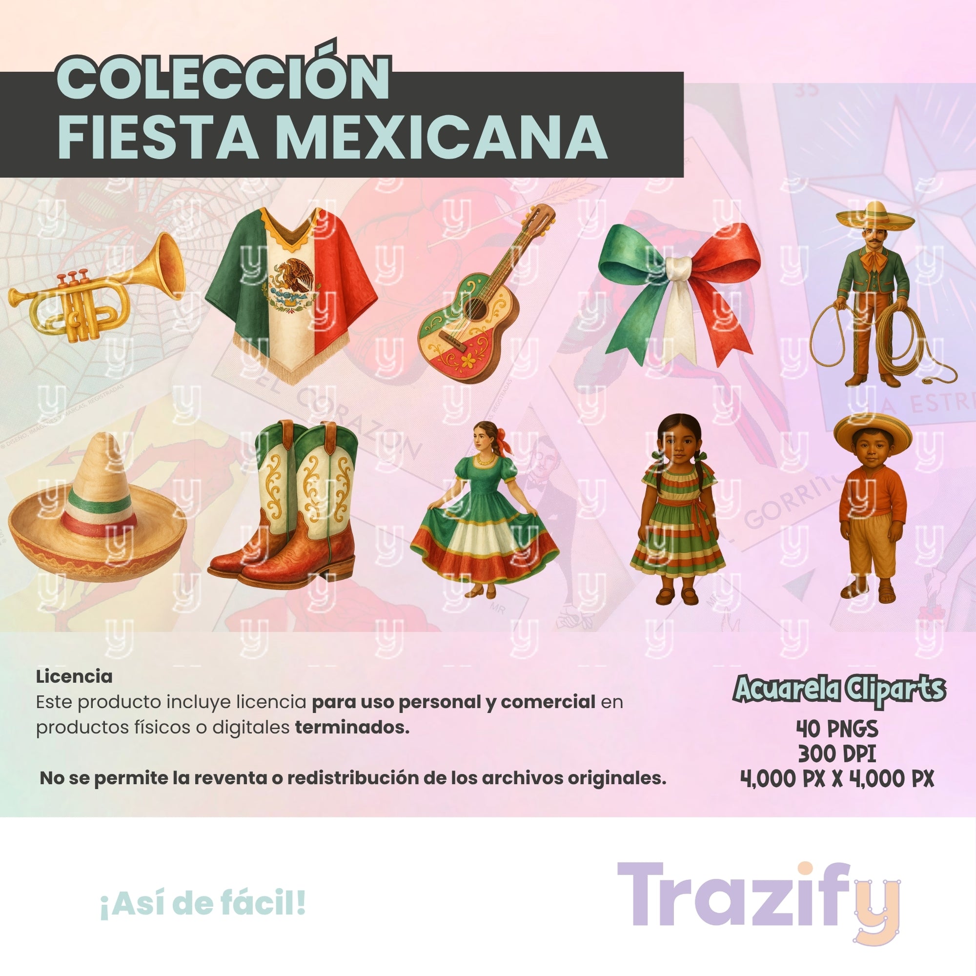 01 - Fiestas Mexicanas - ACUARELA Cliparts Digitales