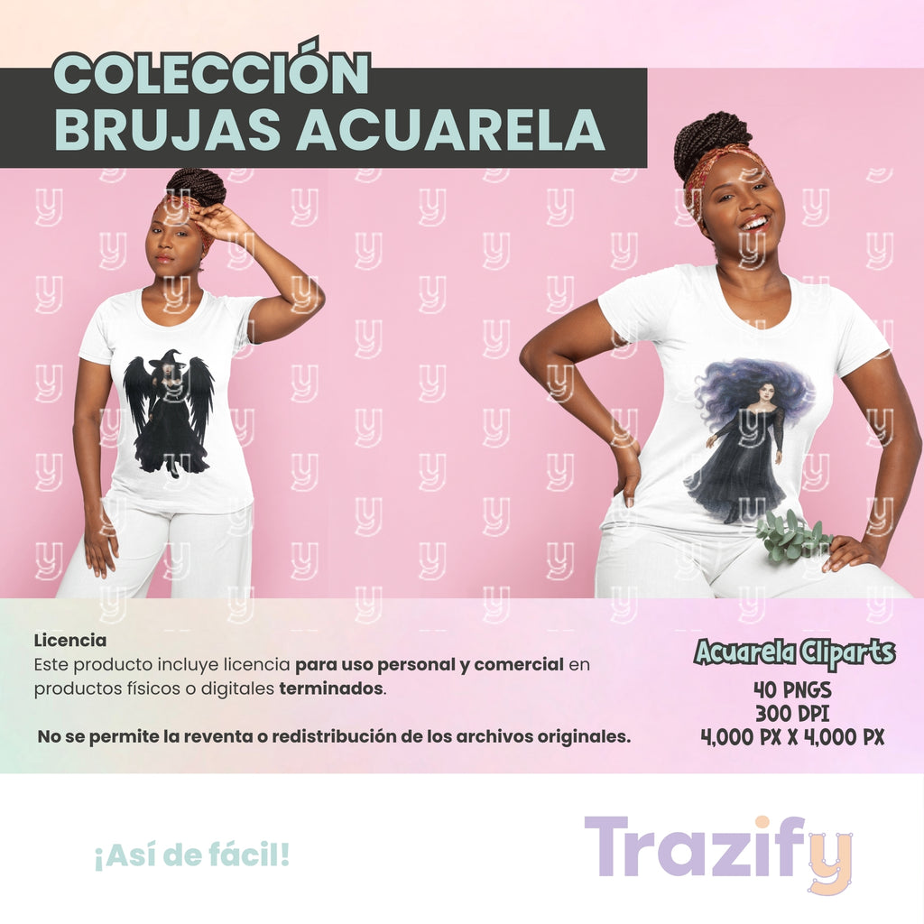 02 - Halloween - BRUJAS ACUARELA Cliparts Digitales