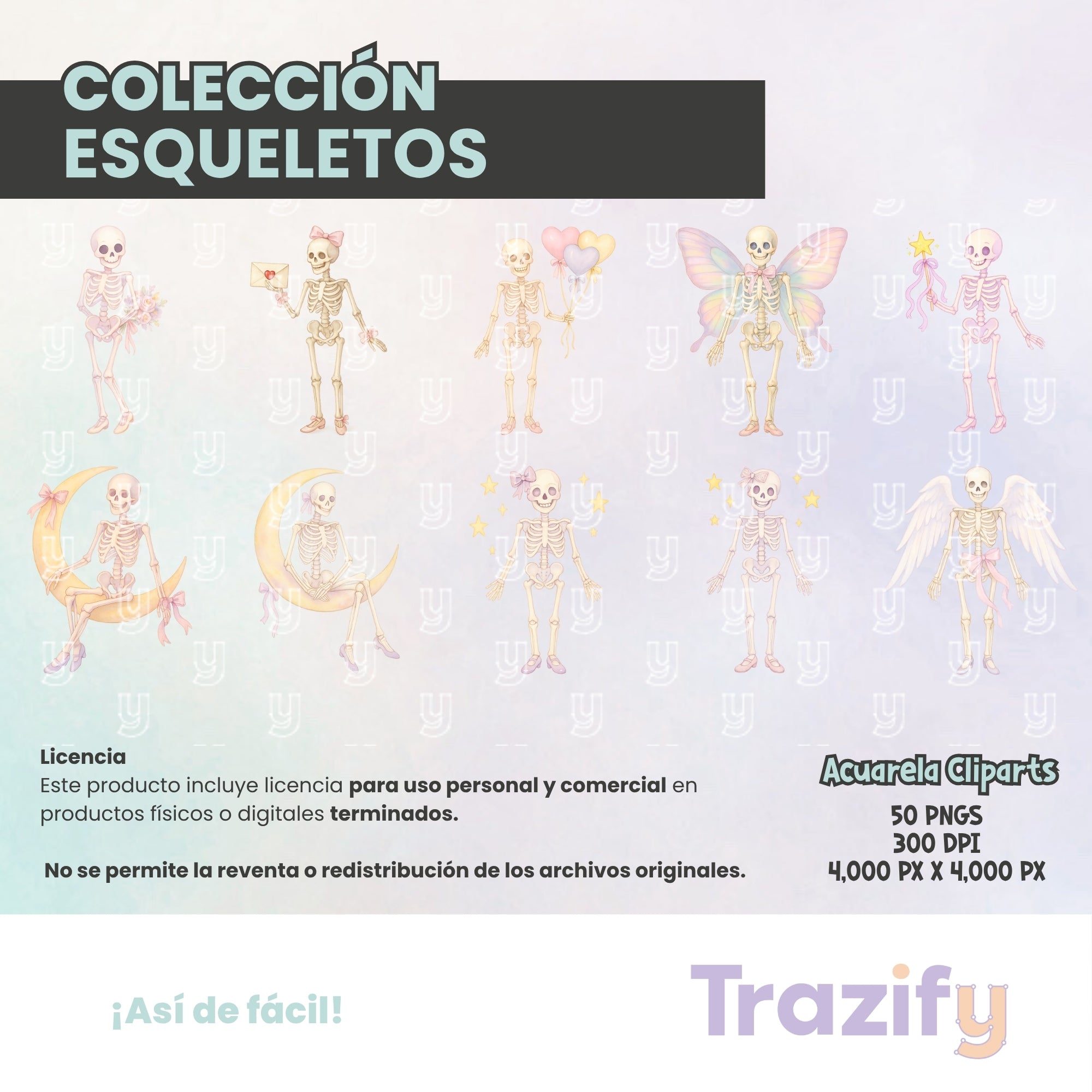 05 - Día de Muertos - ESQUELETOS COQUETTE Cliparts Digitales