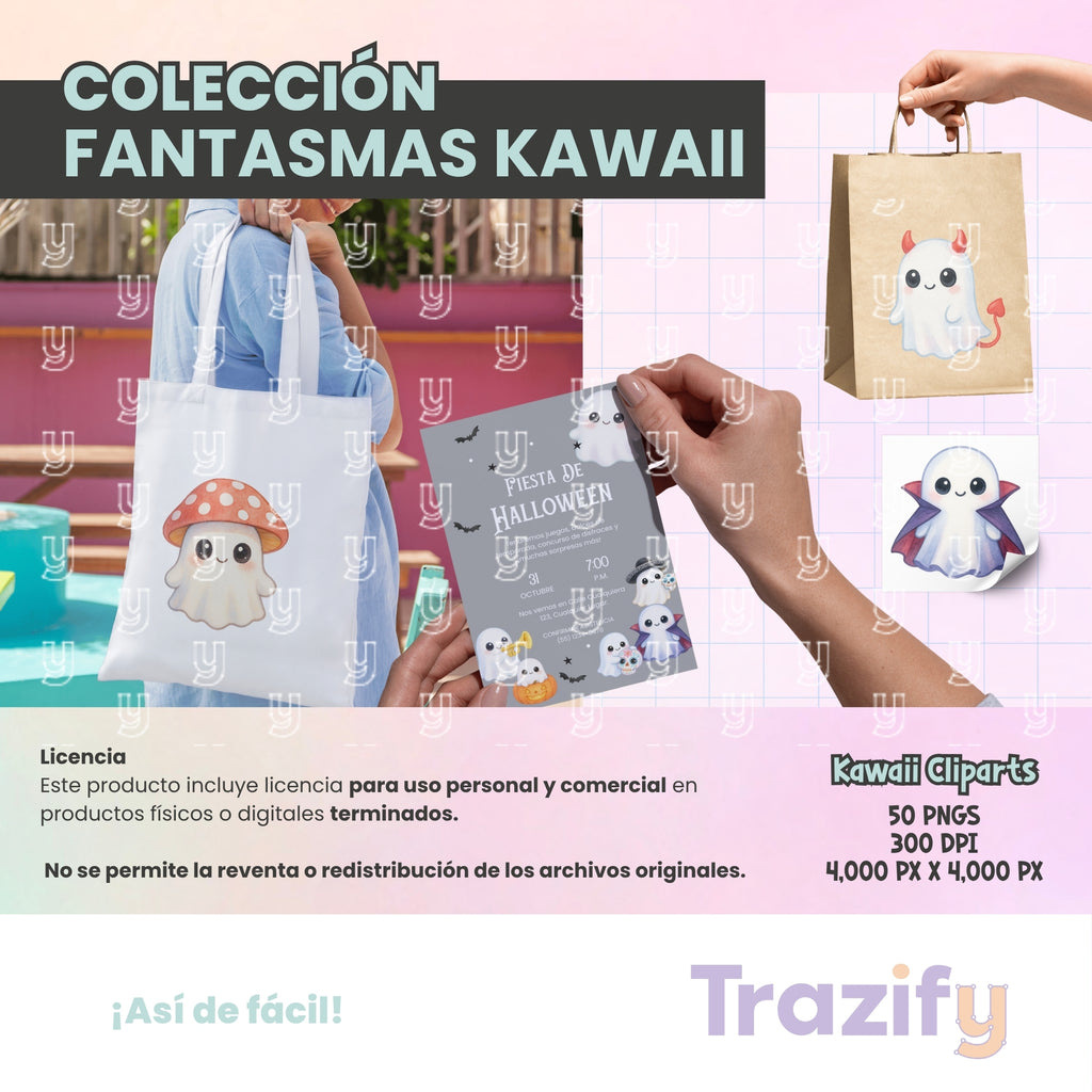 04 - Halloween - FANTASMAS KAWAII Cliparts Digitales