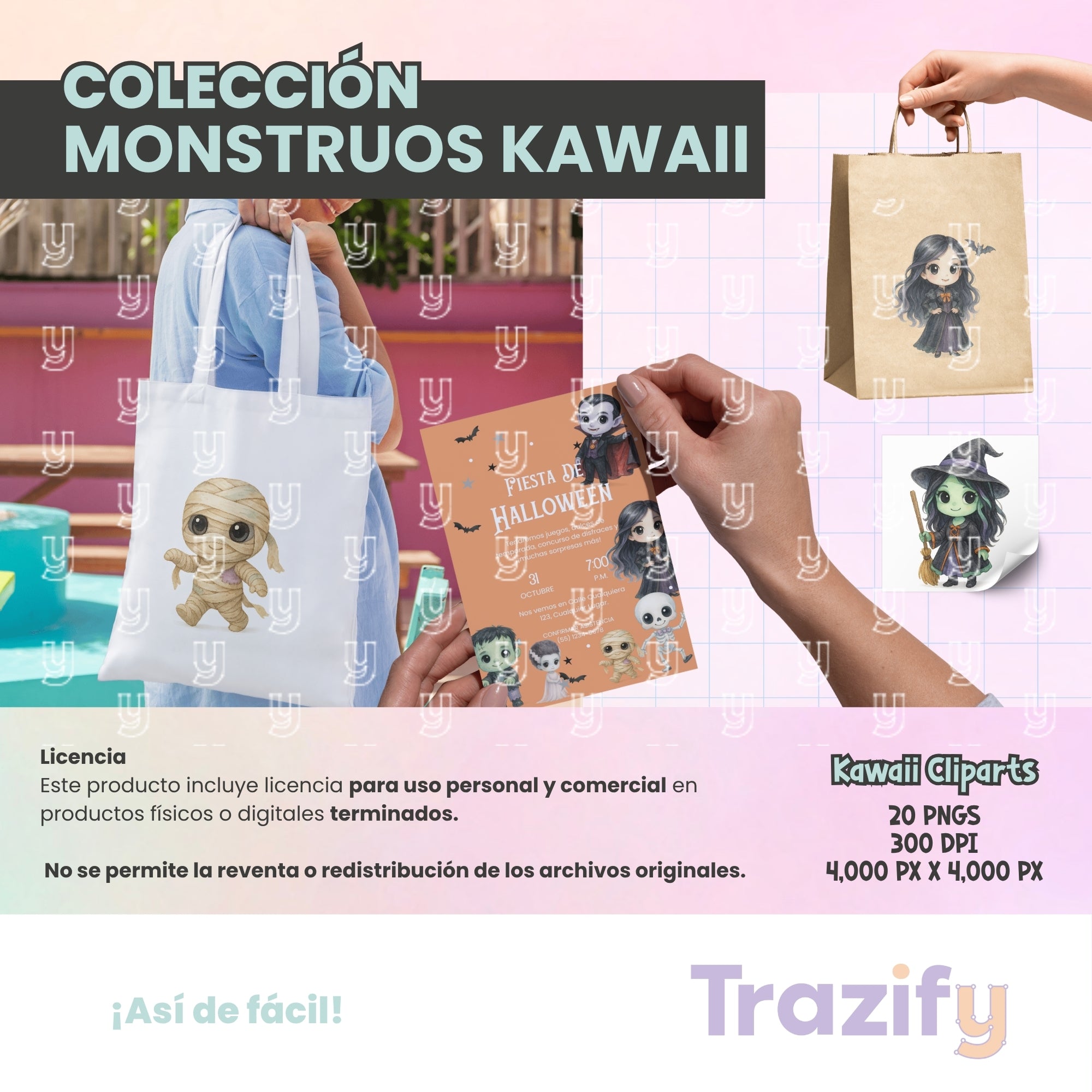 05 - Halloween - MONSTRUOS KAWAII Cliparts Digitales