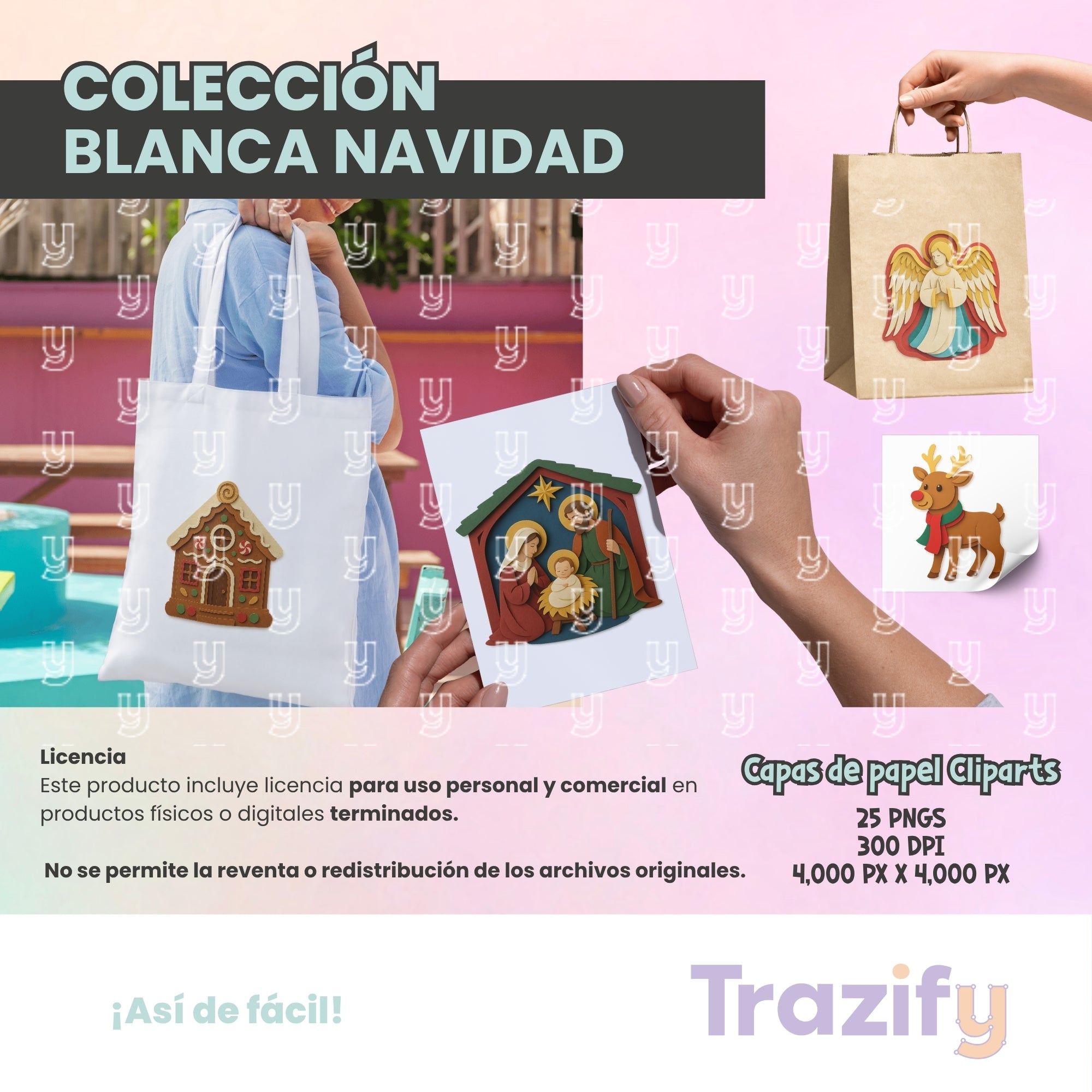 18 - Blanca Navidad - NAVIDAD CAPAS DE PAPEL Cliparts Digitales