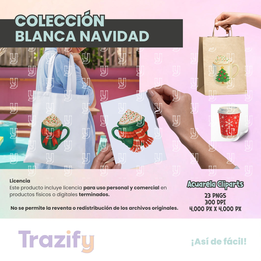 20 - Blanca Navidad - CAFÉ NAVIDEÑO Cliparts Digitales