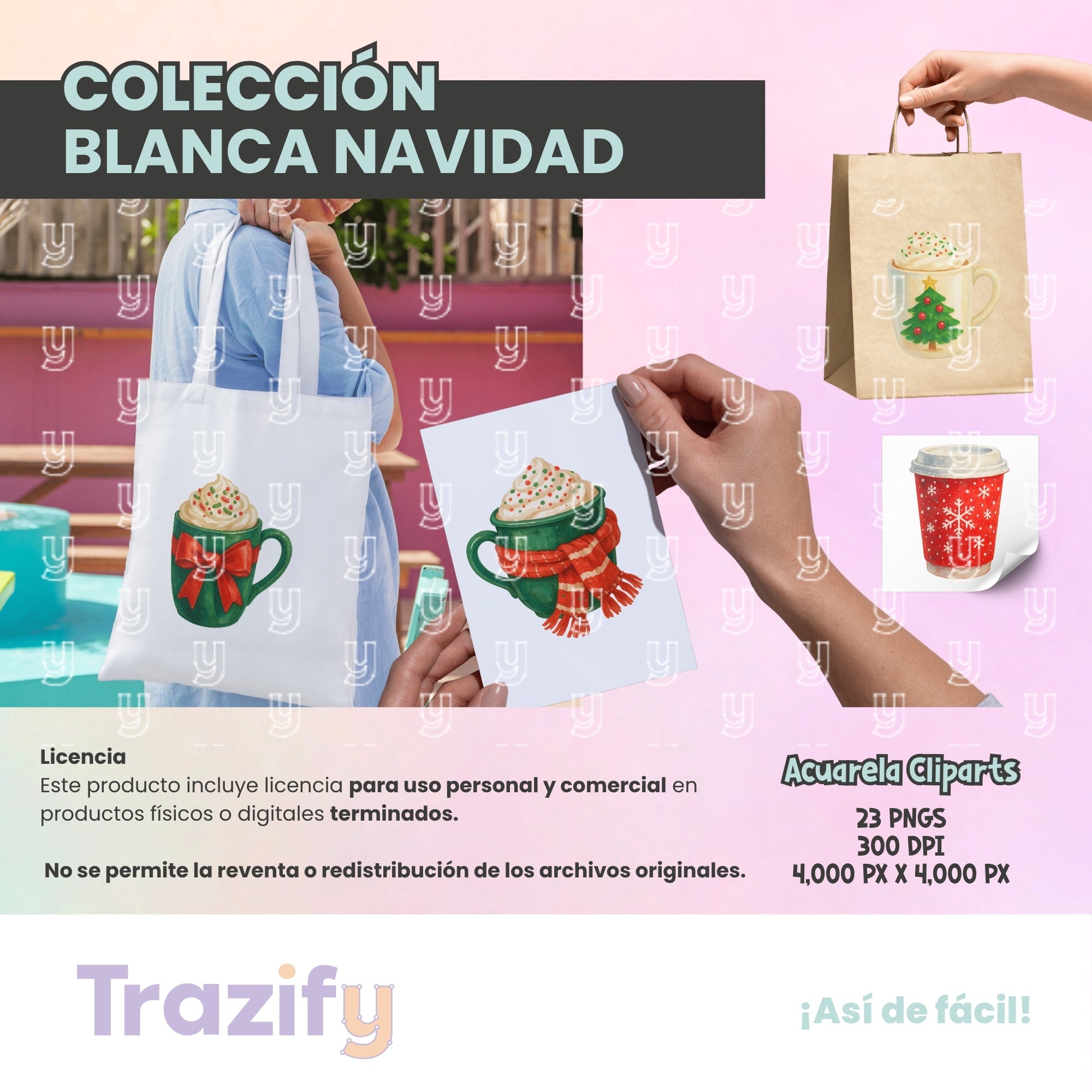 20 - Blanca Navidad - CAFÉ NAVIDEÑO Cliparts Digitales