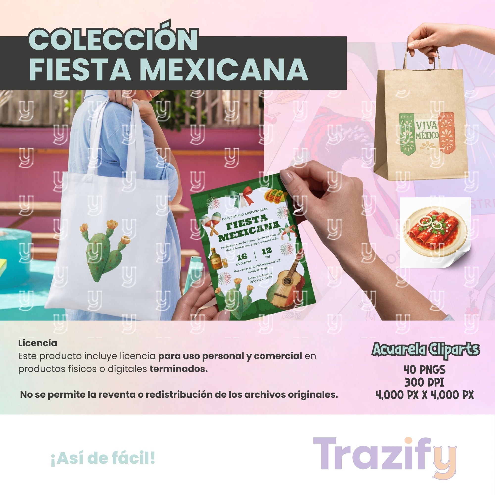 01 - Fiestas Mexicanas - ACUARELA Cliparts Digitales