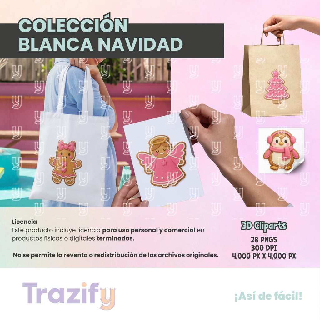 21 - Blanca Navidad - GALLETAS JENGIBRE ROSA Cliparts Digitales