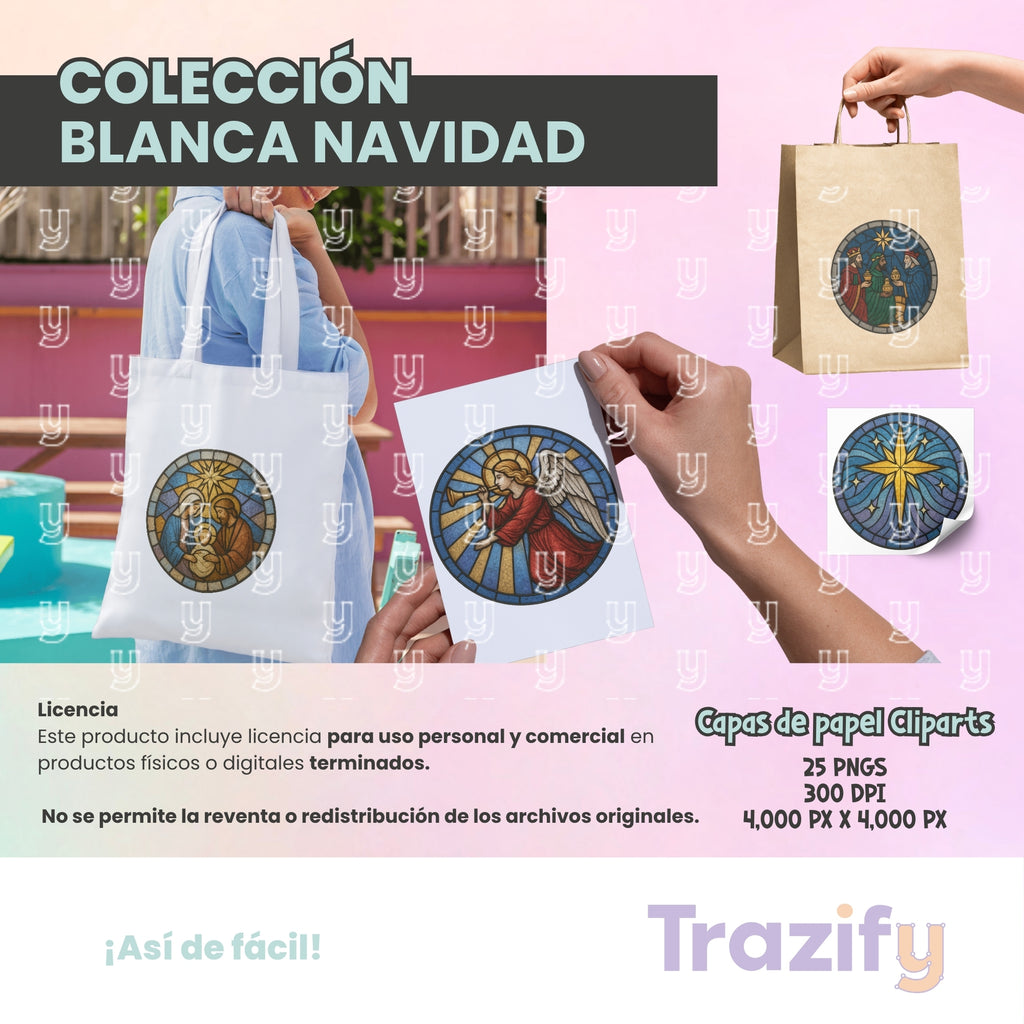 19 - Blanca Navidad - VITRALES RELIGIOSOS Cliparts Digitales