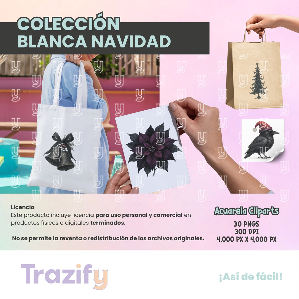 22 - Blanca Navidad - NAVIDAD GÓTICA Cliparts Digitales