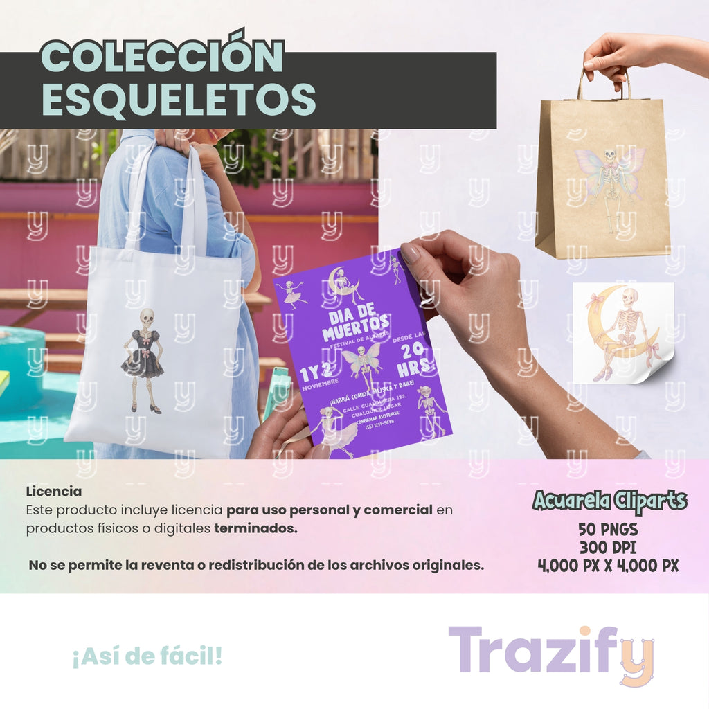 05 - Día de Muertos - ESQUELETOS COQUETTE Cliparts Digitales